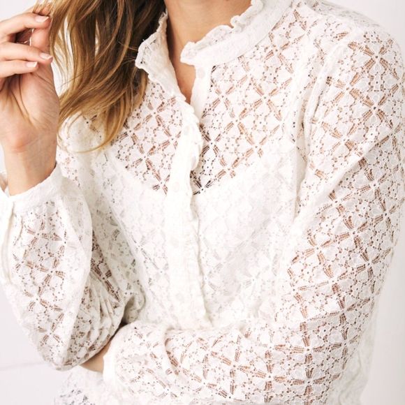 FatFace Tops - FAT FACE FATFACE UK Lara Lace Top Blouse Cream Sustainably Sourced Cotton sz 12